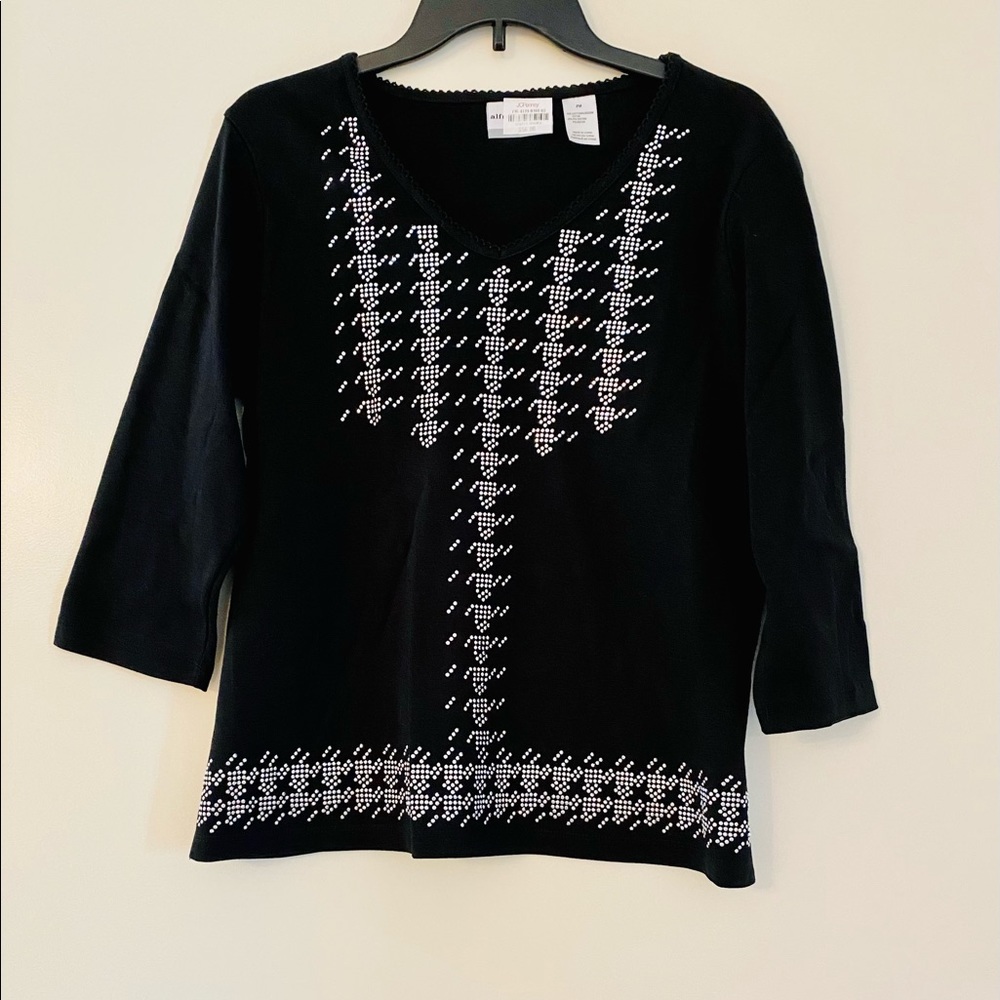 Alfred Dunner PM Knit Top Black/Silver Studs NWT